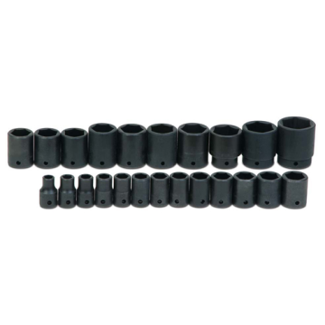 23 pc 1/2" Drive 6-Point Metric Shallow Impact Socket on Rail and Clips