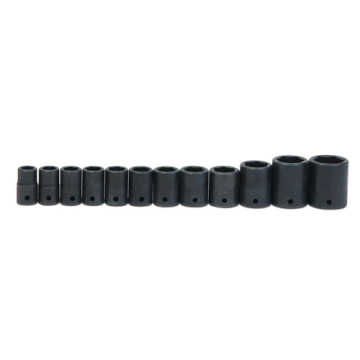 12 pc 1/2" Drive 6-Point Metric Shallow Impact Socket on Rail and Clips