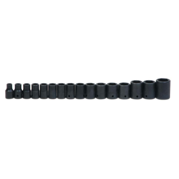16 pc 1/2" Drive 6-Point Metric Shallow Impact Socket on Rail and Clips