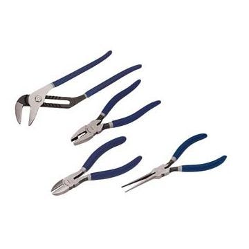 4 pc Combination Pliers Set includes Combination Slip Joint, Utility Superjoint, Industrial Grade Diagonal Cutting and Long Nose Needle Pliers